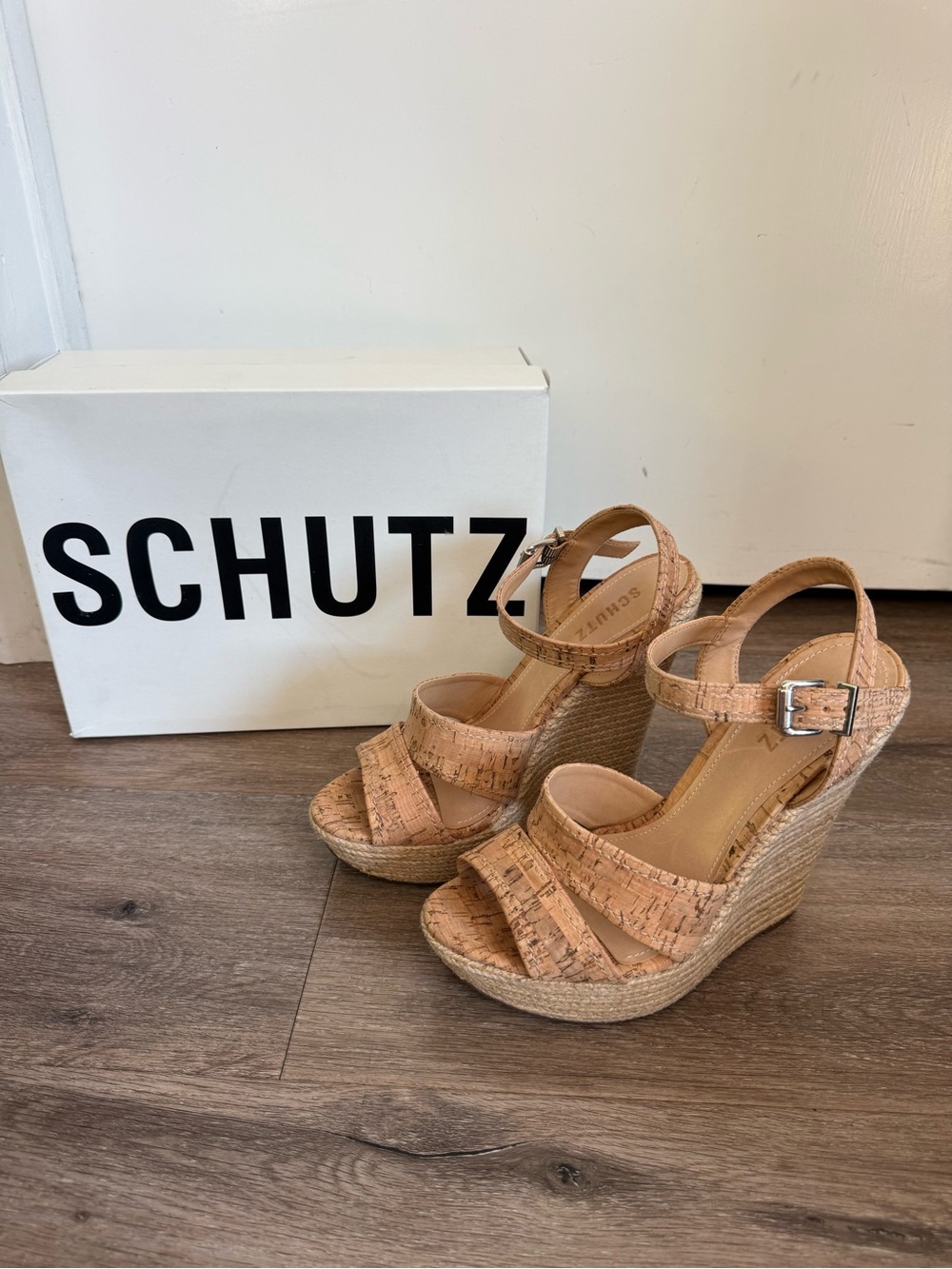 SCHUTZ Natural Cork Platform Wedge Sandals